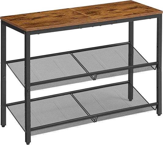 VASAGLE Shoe Rack for Entryway, 3-Tier Shoe Rack Organizer with Storage Shelves and Spacious Top, Freestanding, Adjustable, Industrial, Rustic Brown and Ink Black ULBS043KD01