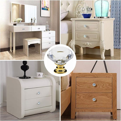 YourGift 25 Pack Drawer Knobs Diamond Shaped Crystal Glass 30mm Cabinet Knobs Pull Handles (30 mm, 25 Pack, Gold)