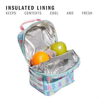 adidas Santiago Lunch Bag Cooler for Women and Men, Insulated Food Container Box with Mesh Pocket, Hall Pass Semi Flash Aqua/Pink Spark/3.0, One Size