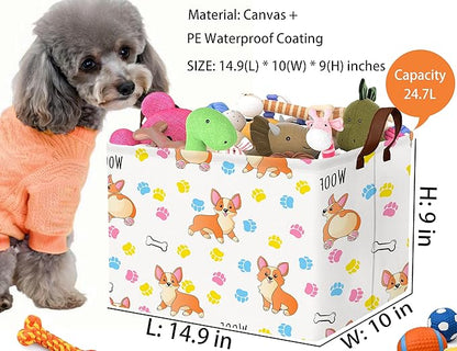 Medium Dog Toy Storage Basket Collapsible Pet Bin Box with Handles Large Puppy Box Stuff Organizer Living Room Decor(Color Paw)