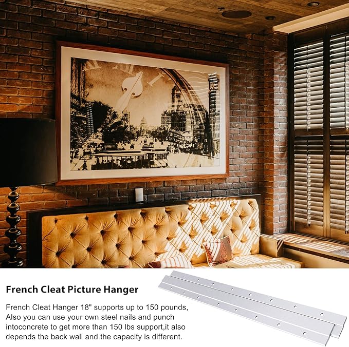 French Cleat Picture Hanger, Aluminum Z Hanger Interlocking Wall Mounting Bracket Hardware Kit Z Clips for Hanging Wall Painting, Mirrors, Panels, Artwork, Cabinet, Whiteboard (18 inch-1 Pair)