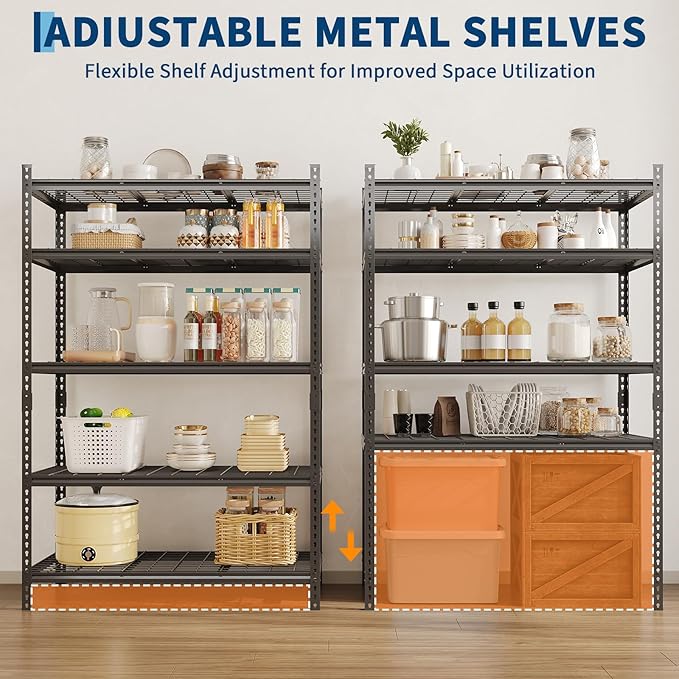 Garage Shelving 2200 LBS Storage Shelves Adjustable Metal Shelving Unit Heavy Duty 5 Tier Metal Shelves for Garage Kitchen Pantry Warehouse Basement, 36" W × 16" D × 72" H, 2 Pack