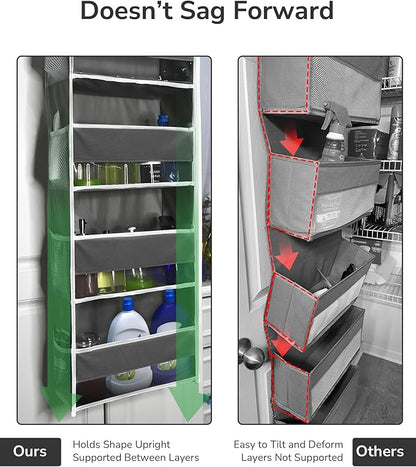 ULG 1 Pack Over Door Organizer with 4 Large Pockets 6 Mesh Side Pockets, 36 lbs Weight Capacity Hanging Storage Organizer with Clear Window for Bedroom Nursery, Baby Kids Toys, Diapers, Dark Grey
