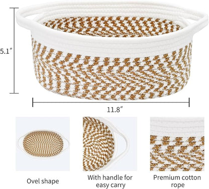 ABenkle Small Basket, 12"x 8" x 5" Cute Small Woven Basket, Rope Room Shelf Storage Basket, Cat Dog Toys Basket Chest Box, Decorative Empty Gift Basket with Handles