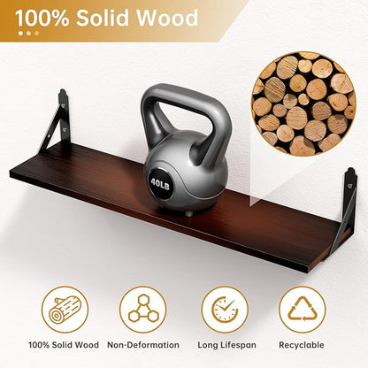 Wood Floating Shelves Set of 4, Rustic Storage Decor Wall Shelves, Wall Mounted Shelf for Living Room, Bedroom 23.6" x 6", Brown