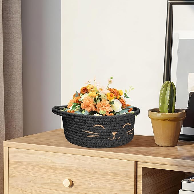 9.8" x 4" Small Cat Toy Basket - Gift Baskets Empty for Baby Shower Baby Baskets for Nursery Cute Woven Rope Storage Basket for Home Décor , Dog Toy Basket Black Easter basket