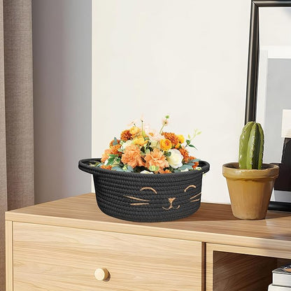 9.8" x 4" Small Cat Toy Basket - Gift Baskets Empty for Baby Shower Baby Baskets for Nursery Cute Woven Rope Storage Basket for Home Décor , Dog Toy Basket Black Easter basket