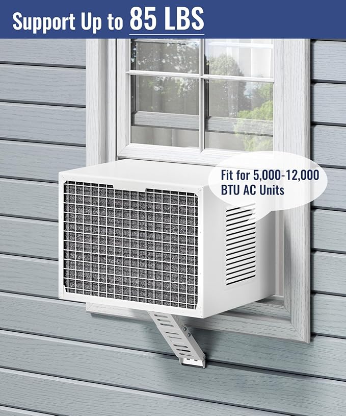 LuckIn Air Conditioner Support Bracket, Heavy Duty Window AC Bracket Universal Fit for 5,000-12,000 BTU AC Units, Holds Up to 85lbs, Adjustable Extender Leg & Built-in Bubble Spirit Level