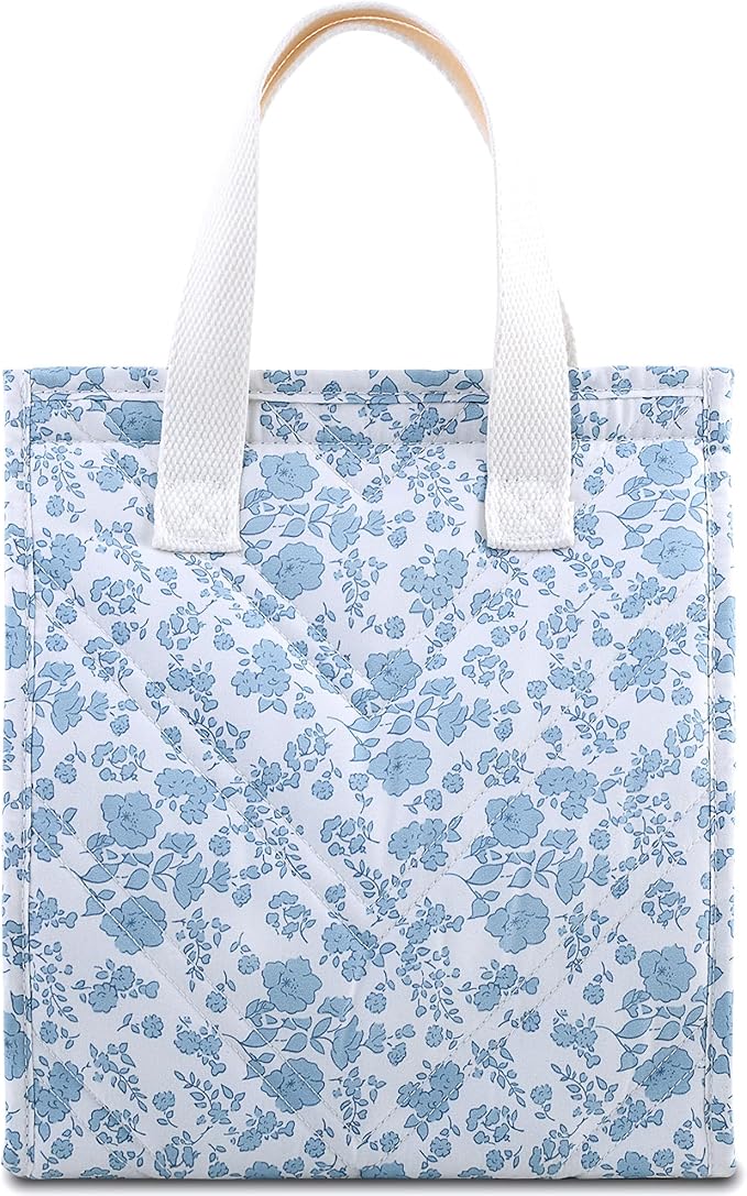 TELLUMO Lunch bag, Insulated Lunch Bag for Women Men Large Lunch Box Container Reusable Leakproof Tote for Office, Work, School, Beach or Travel (Q- BlueFlower)