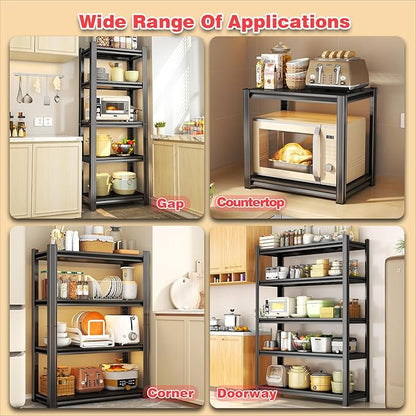 35.5" W Utility Kitchen Shelves, 5 Tier Shelf Organizer, 2000LBS Heavy Duty Storage Shelves, Adjustable Metal Shelving Unit for Pantry, Industrial, Basement, Bathroom and Closet, Black
