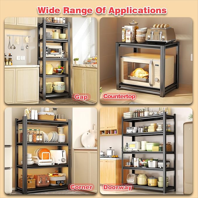 3 Tier Kitchen Shelves, Storage Shelving Unit, Adjustable Metal Shelving, 1200LBS Racks for Storage, Pantry Shelves Sturdy Steel Shelf for Kitchen Pantry Coffee Bar, Black