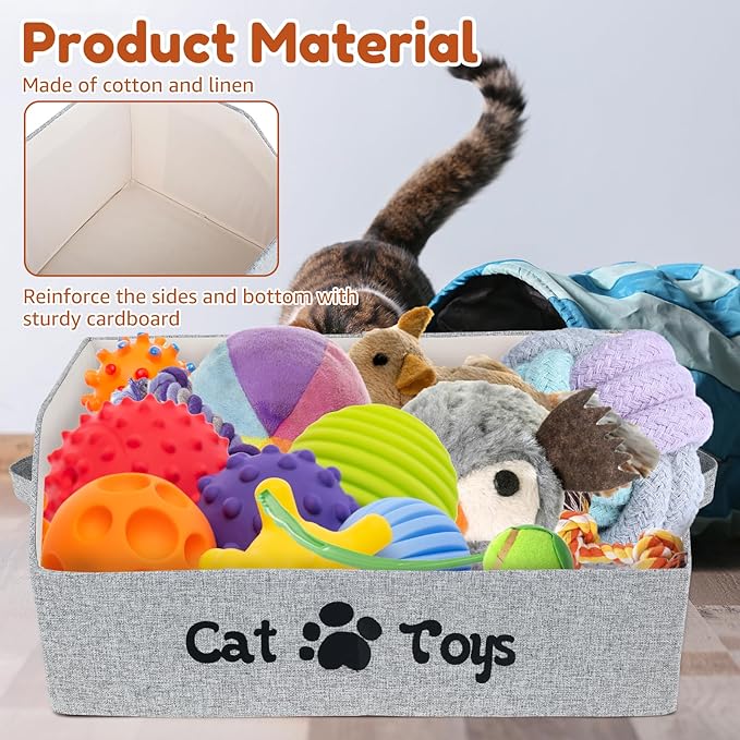 Cat Toy Bin, Large Capacity Cat Toy Basket, Foldable Fabric Dog Toy Storage Box, Trapezoid Pet Supplies Organizer Boxes with Handles, Pet Toy Basket for Cat Dog Toys Snacks Clothes(grey,Style 2)