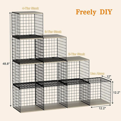 4-Tier Stackable Closet Organizers and Storage Basket, Shelves with Wood Top, Foldable Clothes Storage Bin/Cube Drawer Organizer for Wardrobe, Space-Saving, Closet Organization,Black(Patent Pending) ﻿
