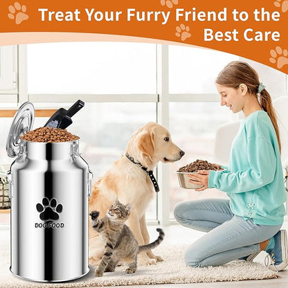 Metal Dog Food Storage Container, 30Lbs Dog Food Storage Tank, Multifunctional Storage Bin with Sealed Lid and Spoon, Pet Food Storage Container for Dogs and Cats, Keeping Fresh and Easy to Clean