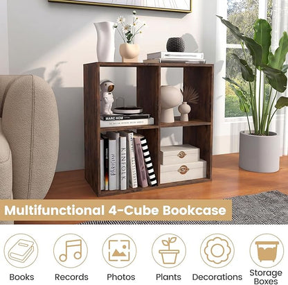 Giantex 4-Cube Bookcase, Cubby Bookshelf w/Back Guardrail & Anti-Tipping Kits, 6-Tier Freestanding Storage Organizer with Shelves, Open Back Display Rack for Living Room, Bedroom, Study
