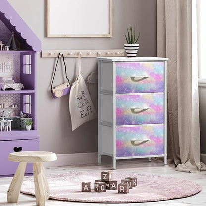 Sorbus Nightstand with 3 Drawers - Bedside Furniture & Accent End Table Chest for Home, Bedroom Accessories, Office, College Dorm, Steel Frame, Wood Top, Pastel Fabric Bins