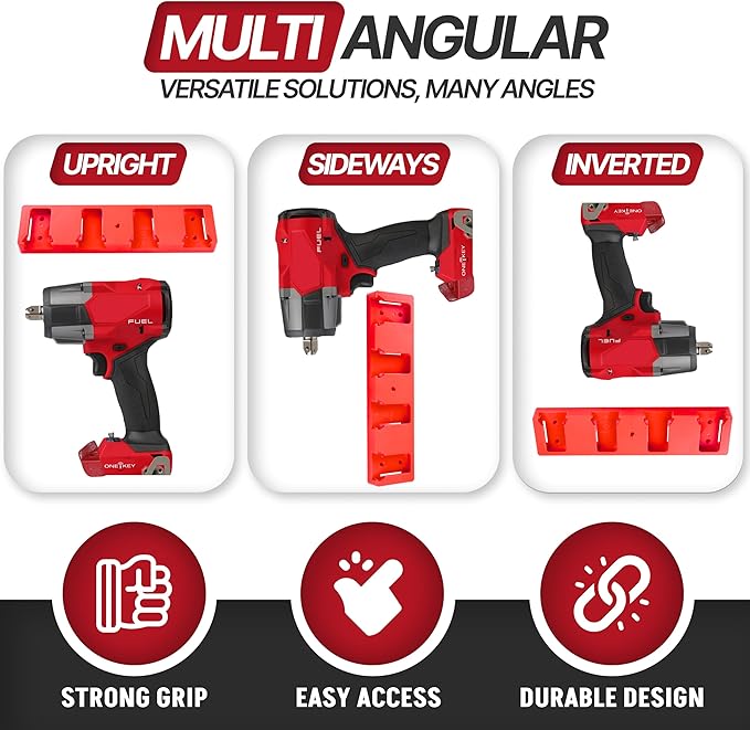 PERCH 4 Pack Milwaukee Tool Holder with 4 Pack Milwaukee Battery Holder for Milwaukee 18v Tools and Milwaukee 18v Battery
