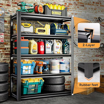 5 Tier Garage Shelving Units 72"H Storage Adjustable Shelves 2000LBS Heavy Duty Metal Shelves Utility Industrial Shelving Rack for Garage Warehouse Pantry Basement,Black (15.7"D×35.4"W×72"H)
