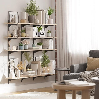 Wallniture Turin 60" Long Wall Bookshelf, Floating Shelves for Bookcase, Storage Shelves with Adjustable Standard Rail Bracket System, Burnt Finish
