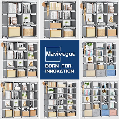 Mavivegue Book Shelf, 20 Cube Storage Organizer, DIY Bookcase, Metal Cube Bookshelf,Tall Book case for Bedroom, Living Room,Office,Closet Storage Organizer, Grey Cubicle Storage Rack
