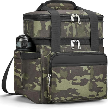 Insulated Lunch Bag & Lunch Box for Men - Double Deck Reusable Lunch Bag for Women Tote Cooler Bag Leakproof Soft Expandable - Large Lunchbox for Work/Adult/Picnic/Outdoor (Camo，15L)