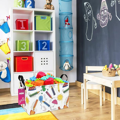 Rectangular Storage Basket Fabric Organizer Bin for Toys,Books,Clothes,Gifts,Pets-Perfect for Home,Office,Nursery,Dorm,Shelf(Rec-colored pencil )