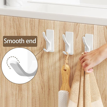 Self Adhesive Towel Hooks: Extra Strong 13LB, Stainless Hook for Hanging Loofah, Towels, Coat, Bath Robe Bathroom Shower, White, 4 Pack