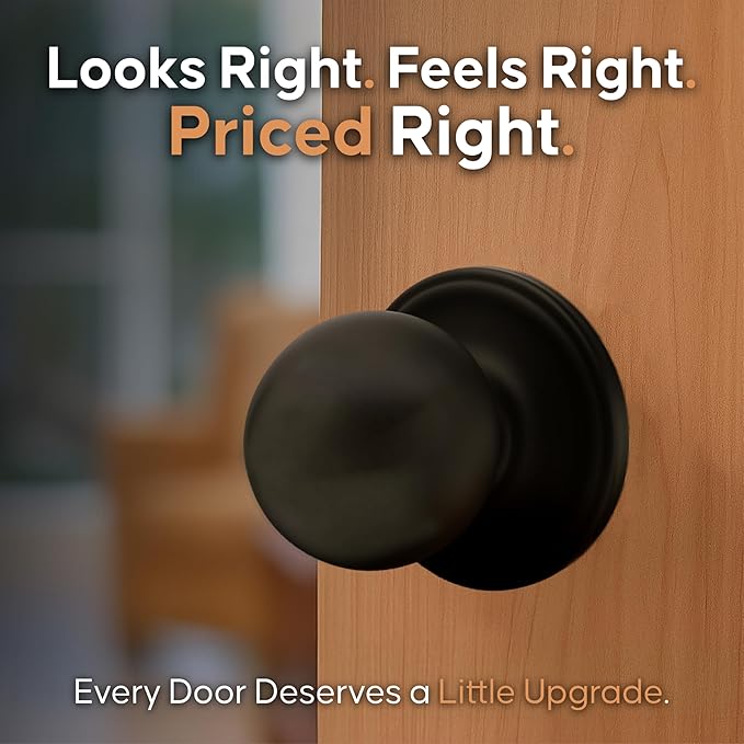 Copper Creek Dummy Interior Door Knob – ANSI Grade-3 Certified, Modern Heavy Duty Handle, Easy Install and Reversible for French Doors & Closets, Non Turning – Matte Black (1 Pack)