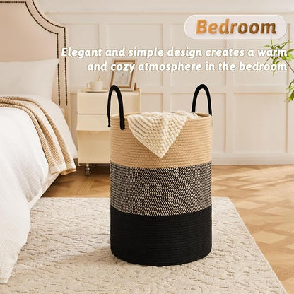 Laundry Basket,Woven Cotton Rope Laundry Hamper,40L for Decorative Storage of Dirty Clothes,Toys and Blankets in Bathroom,Bedroom and Living Room