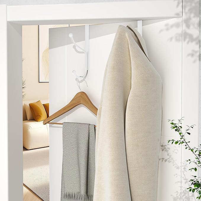 niffgaff Over Door Hook 2-Pack, Heavy Duty Door Hanger, Fits Interior Doors 1.4 Inches Thick, Organize Coats, Hats, Towels, and Bags for Entryways, Bathrooms, Bedrooms, and Kitchens, White