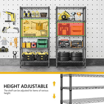 1250 lbs 5 Tier Shelf Metal Storage Shelves Wire Rack Closet Organizers for Garage Kitchen Bathroom Laundry Black 11.8" D x 29.5" W x 59.5" H