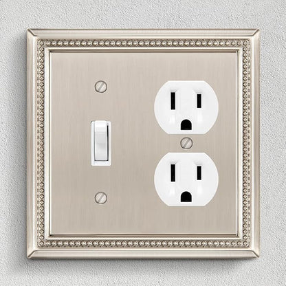 Henne Bery Sunken Pearls Heavy Duty Decorative Wall Plate Switch Plate Outlet Cover (Toggle/Duplex, Satin Nickel)