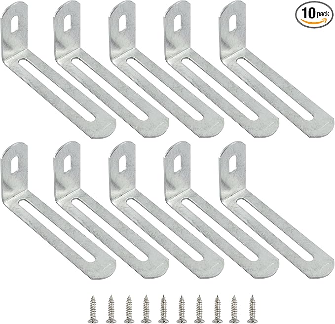 2.9"x1"x0.6"Adjustable Right Angle Brackets Metal L Bracket Heavy Duty 90 Degree Corner Fastener L-Shape Corner Brace Support Silver Shelf Bracket , 10Pcs