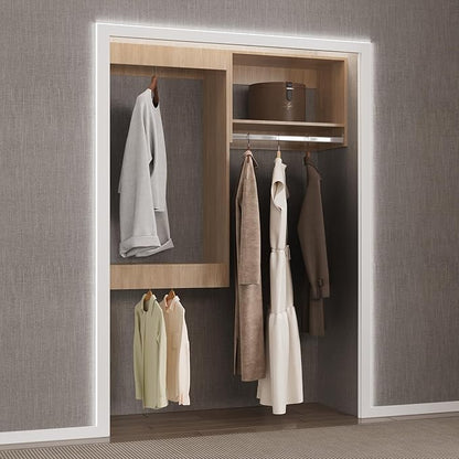 Modular Closet Organizer, 55" Wide Wood Tower with Hanging for Walk-In Closets, Wall Mounted Wardrobe Kit