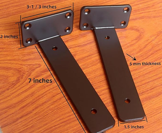 8 Pack - 7 inch Black Hidden L Shelf Bracket (1/5 Inch Thicked) Iron Floating Shelf Brackets Rustic Industrial Metal Brackets for Shelf Support
