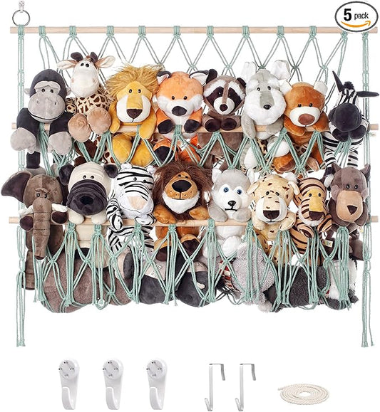 Stuffed Animal Net or Hammock Large Corner Storage for Plushies Stuffed Animals Zoo Wall Hanging Organizer Holder for Hammock, Space-Saving Nursery Decor (Green)