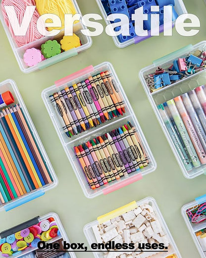 6 Pack Extra Large Pencil Box with Removable Divider, Thickened Pencil Case Bulk, Clear Crayon Marker Organizer Stackable Plastic Small Storage Containers for Pen Craft School Supplies (Multi)