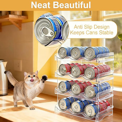 Cat Food Can Organizer,Can Organizer for Pantry,4-Layers Transparent Cat Food Storage Container Holds 72 (3.5oz) Cans,Canned Food Organizer and Storage for Countertop Kitchen Cabinet(4 Layers)