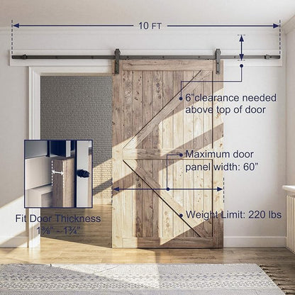 SMARTSTANDARD 10FT Sliding Barn Door Hardware Kit, Heavy Duty Track-Smoothly and Quietly-Includes Detailed Installation Instruction Fit 60" Wide Door Panel (J Shape Hanger) Black