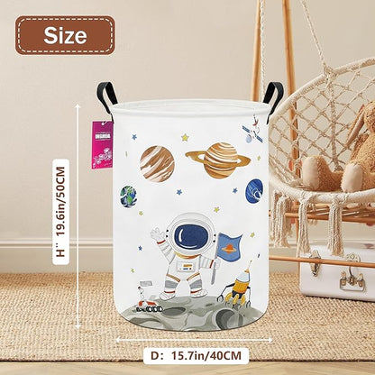 Laundry Hamper Large Canvas Fabric Lightweight Storage Basket/Toy Organizer/Dirty Clothes Collapsible Waterproof for College Dorms, Boys and Girls Bedroom,Bathroom(Space astronaut)