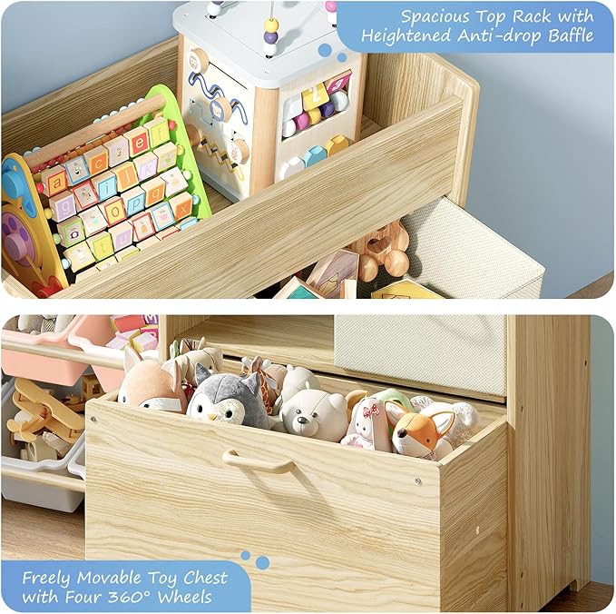 Toy Storage Organizer for Kids, 9-Bin Toy Organizer with 2-Drawers,Movable Toy Chest and Top Rack, Kids Bookshelf and Toy Storage for Playroom, Bedroom, Nursery, Multi-Color