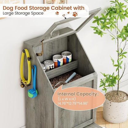 Dog Feeding Station with 2 Elevated Dog Bowls, Pet Feeding Station,Flip Top Pet Food Cabinet,Pet Food Container,Pet Toy Storage Organizer,Modern Storage Organizer,Grey
