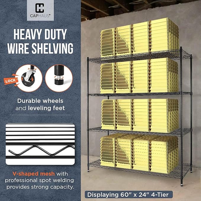 CAPHAUS NSF Commercial Grade Heavy Duty Wire Shelving w/Wheels, Leveling Feet & Liners, Storage Metal Shelf, Garage Shelving Storage, Utility Wire Rack Storage Shelves, 48 x 18 x 76 6-Tier No Liner