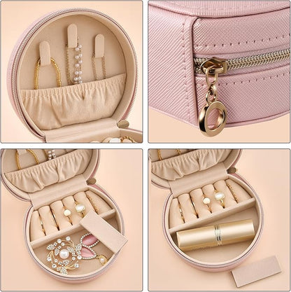 ProCase Travel Size Jewelry Box, Mini Portable Seashell-Shaped Jewelry Case, 2 Layer Organizer in PU Leather for Women -Rose