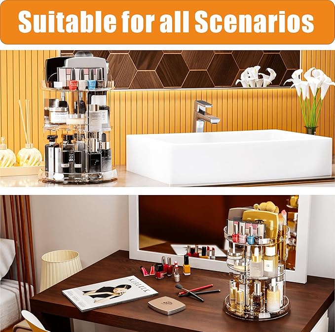 Yieach 360 Rotating Makeup Organizer for Vanity,Clear Spinning organizer and Make up organizers for Counter,Adjustable Lazy Susan Bathroom Organizer for Beauty Product and Skin Care Storage Carousel