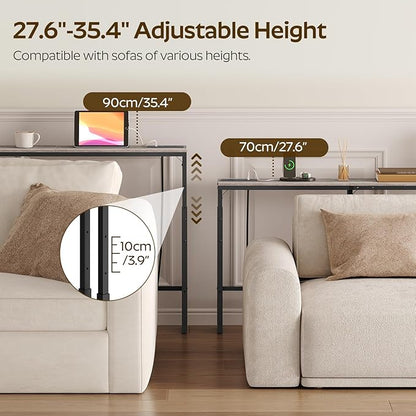 70.9" Narrow Console Table with Adjustable Height (27.6"-35.4"), L Shaped Sofa Table Narrow Long, Skinny Behind Couch Table with USB-C Ports, 5.9" Wide Sofa Side Table, Greige CT28UBG
