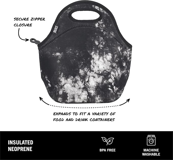 Built Gourmet Getaway Neoprene Lunch Bag - Insulated, Reusable, & Machine-Washable Lunch Tote for Hot and Cold Food Storage, Lightweight & Reusable - One Size (Nightfall Tie Dye)