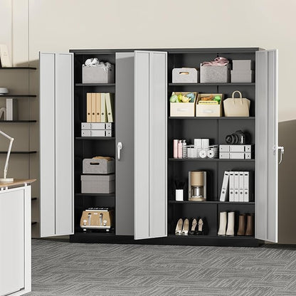 Greenvelly Metal Storage Cabinet, 72" Metal Garage Storage Cabinet with 2 Doors and 4 Adjustable Shelves,Steel Cabinets with Locking Doors for Home Office,Garage,School,Gym(Black Grey)