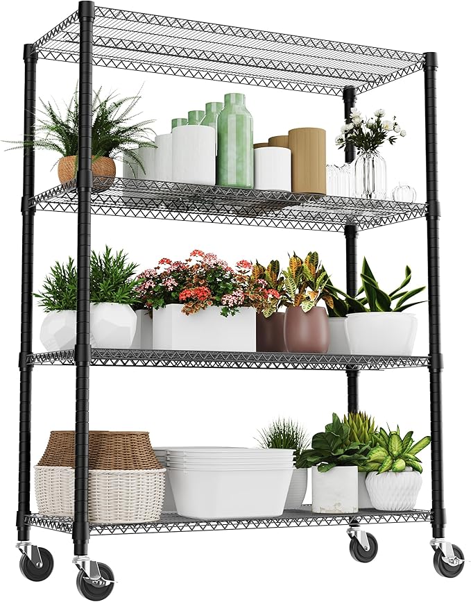 2640LBS 53.1" W 4 Tiers Shelf Steel Storage Shelves Shelving Unit Steel Organizer Wire Rack for Home,Kitchen,Office,Garage Black 23.6" D x 53.1" W x 73.6" H