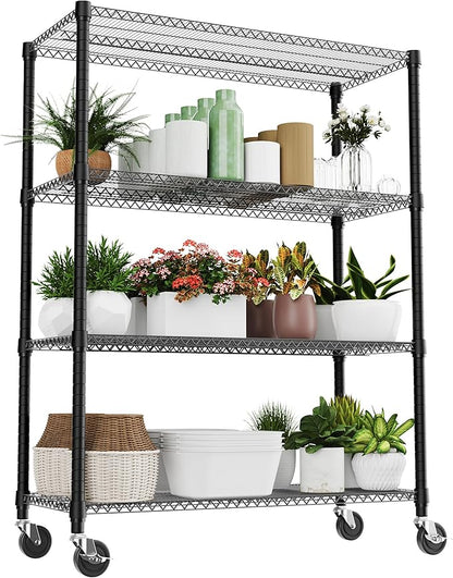 2640LBS 53.1" W 4 Tiers Shelf Steel Storage Shelves Shelving Unit Steel Organizer Wire Rack for Home,Kitchen,Office,Garage Black 23.6" D x 53.1" W x 73.6" H